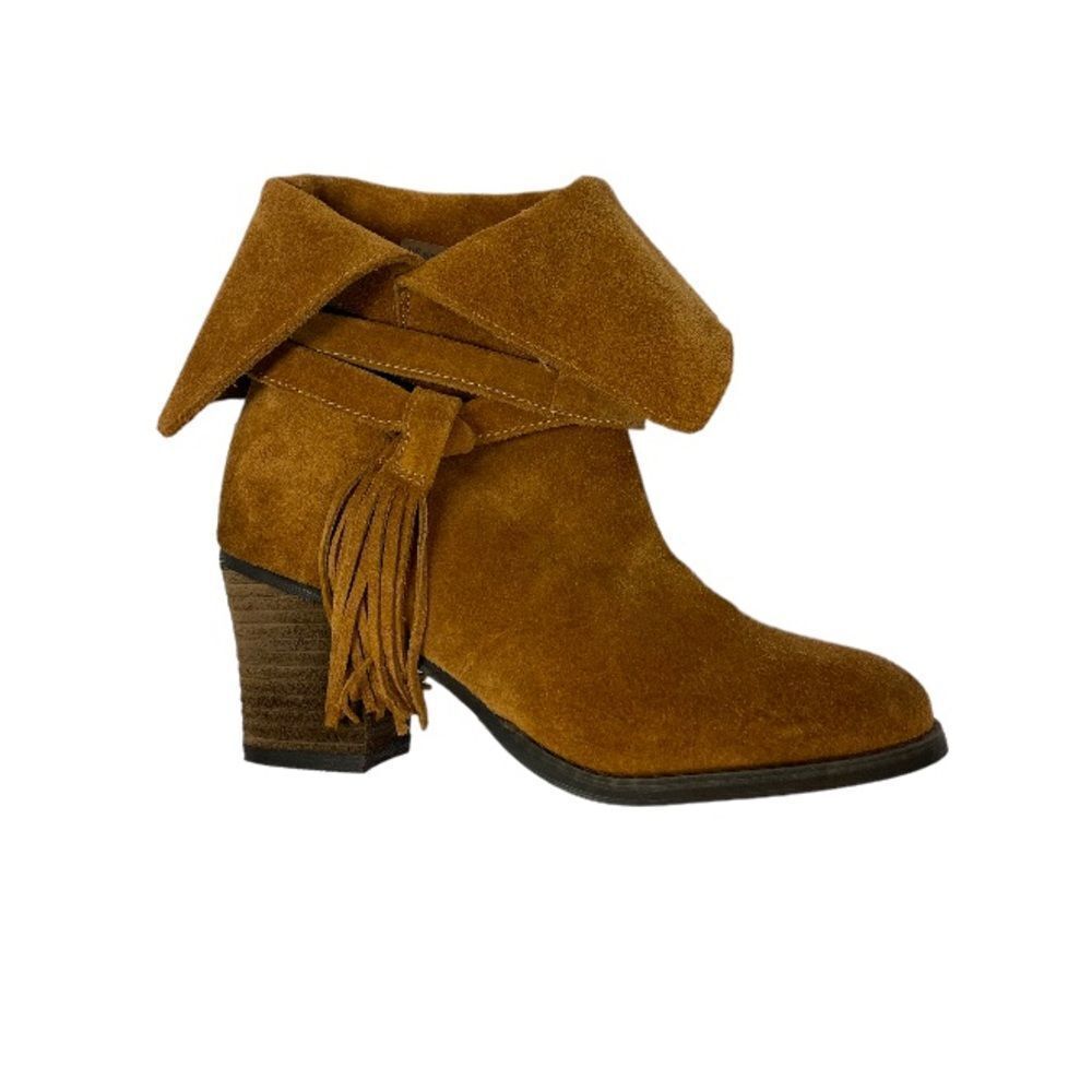 Suede Tassel Ankle Boots - Tan